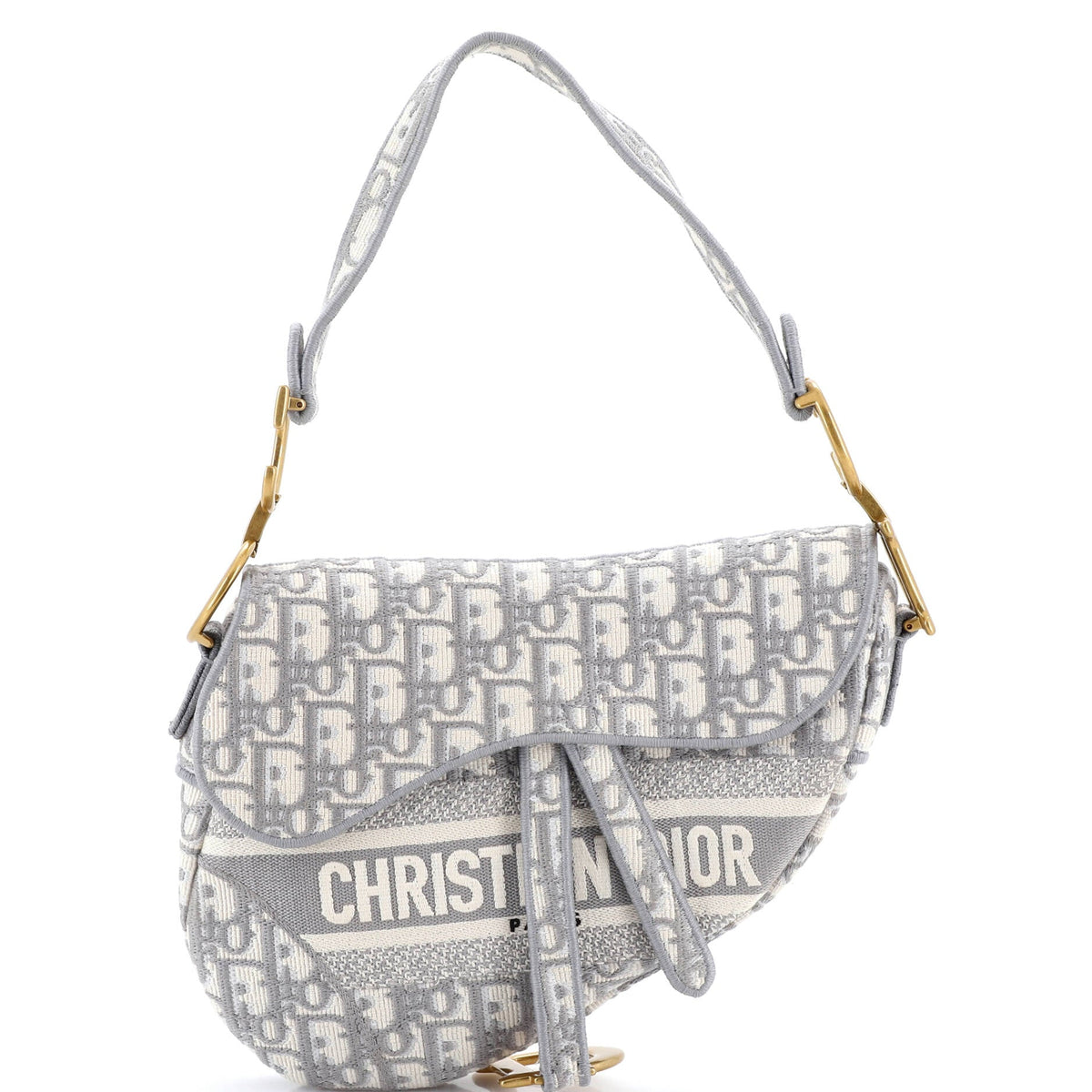 Saddle Handbag Logo Embroidered Oblique Canvas Medium