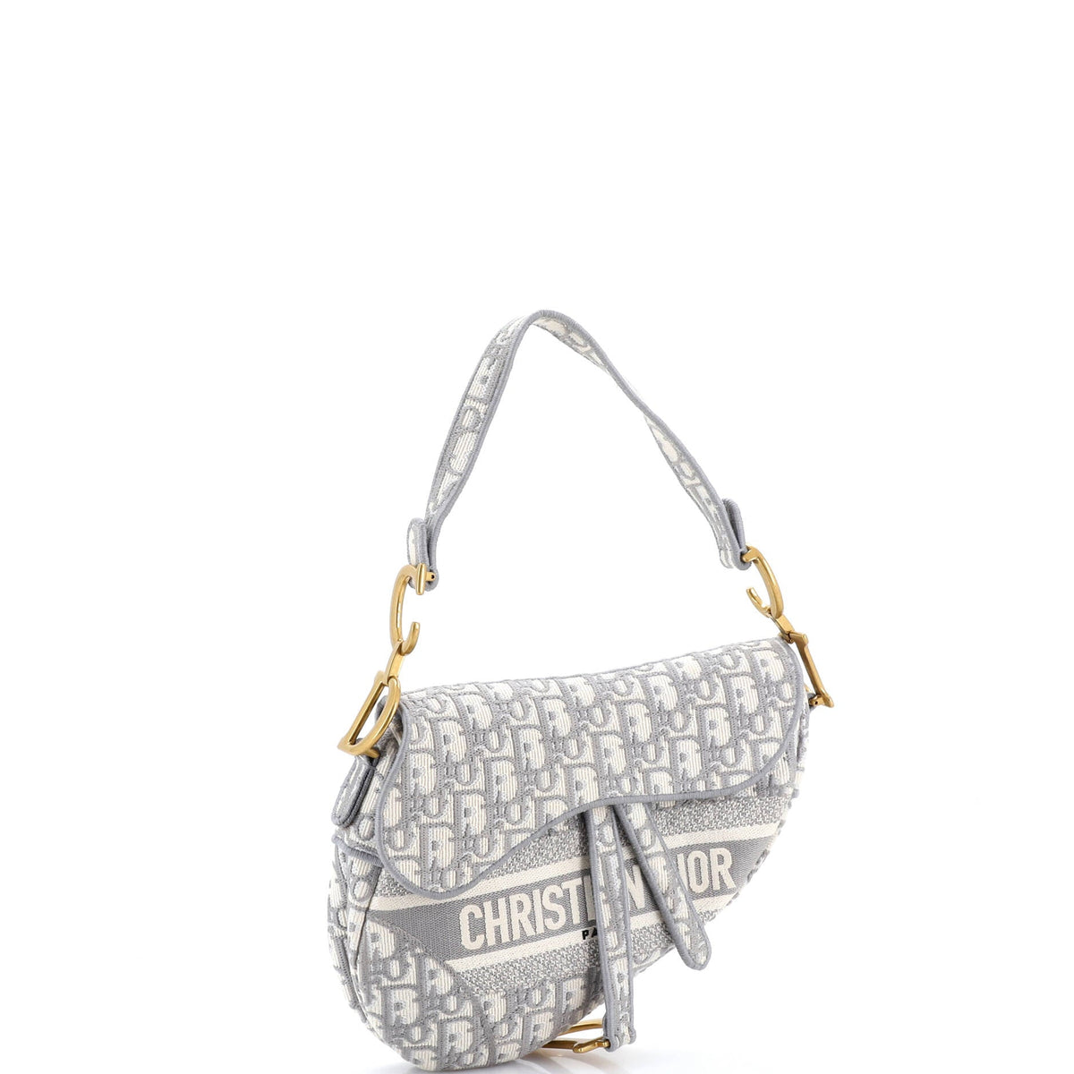 Saddle Handbag Logo Embroidered Oblique Canvas Medium