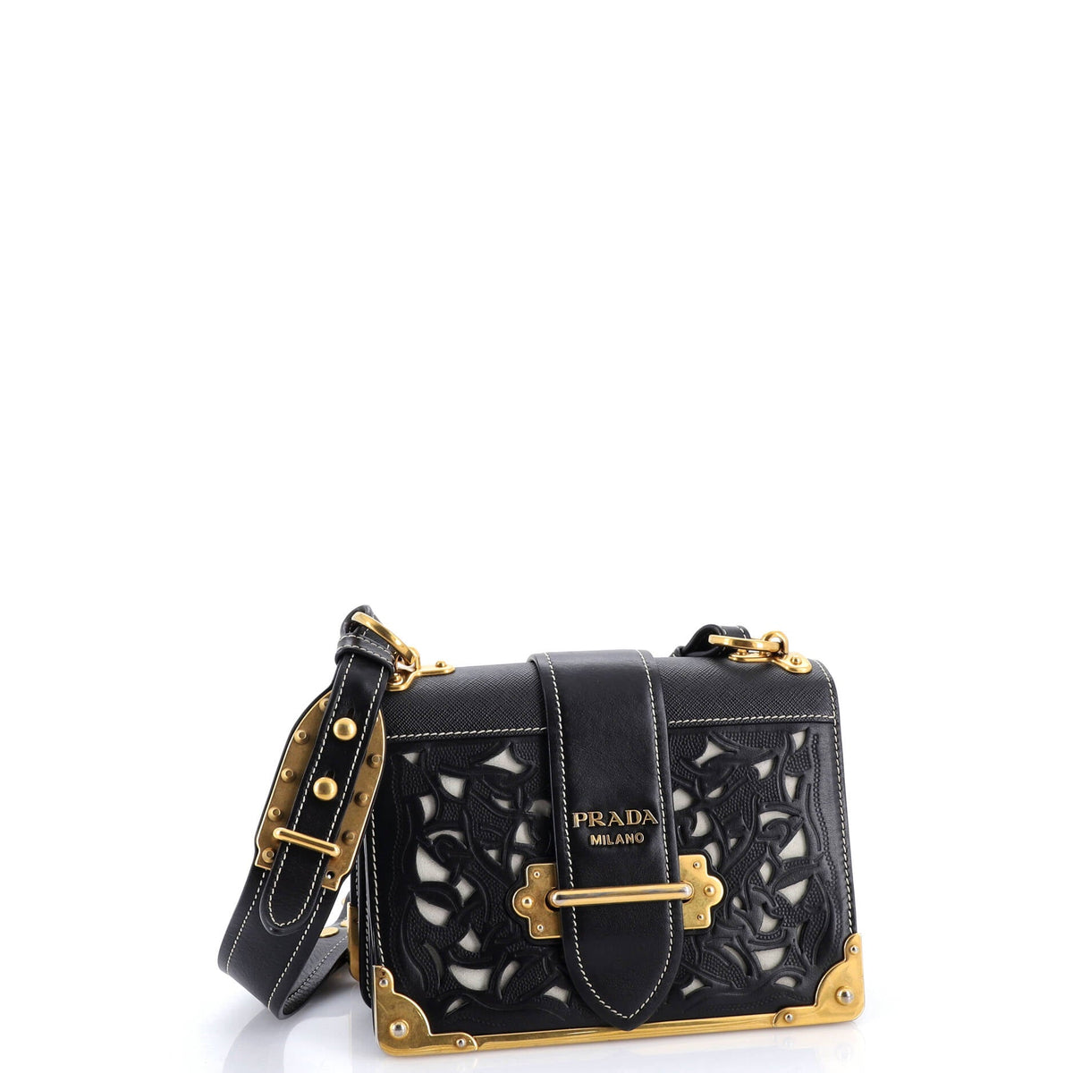 Cahier Crossbody Bag Studded Laser Cut Leather Small