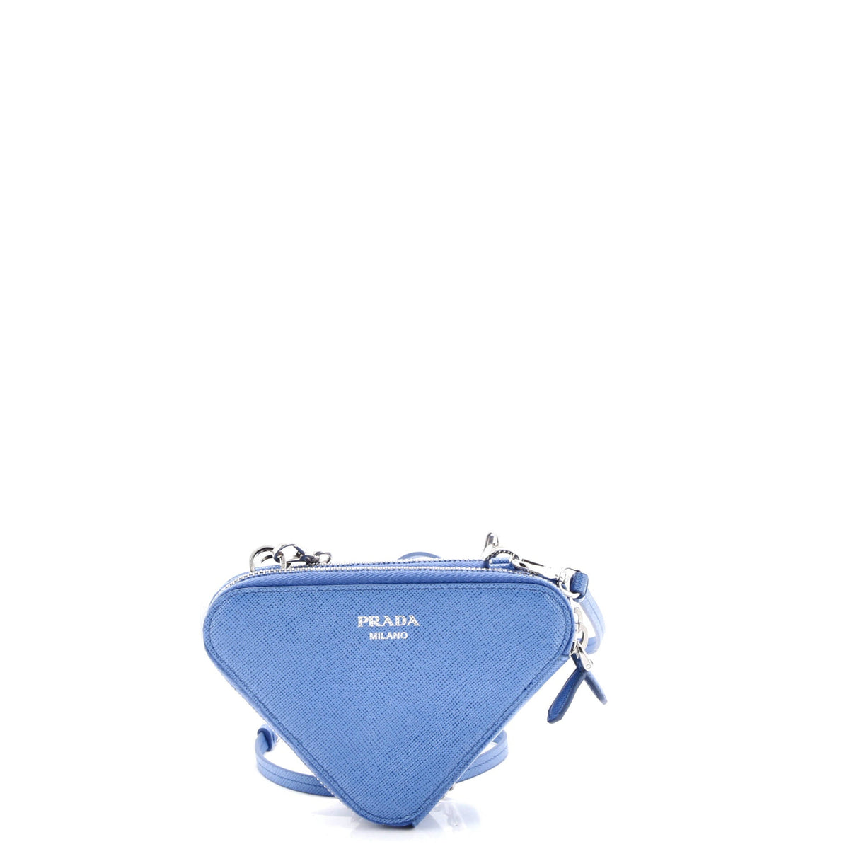 Triangle Double Zip Pouch Bag with Chain Saffiano Leather Mini