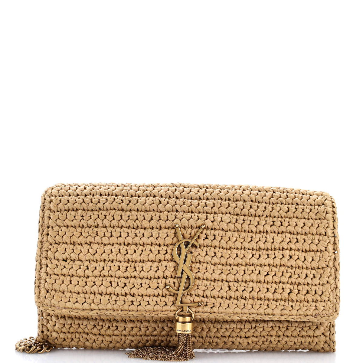Kate 99 Tassel Flap Bag Woven Raffia Medium