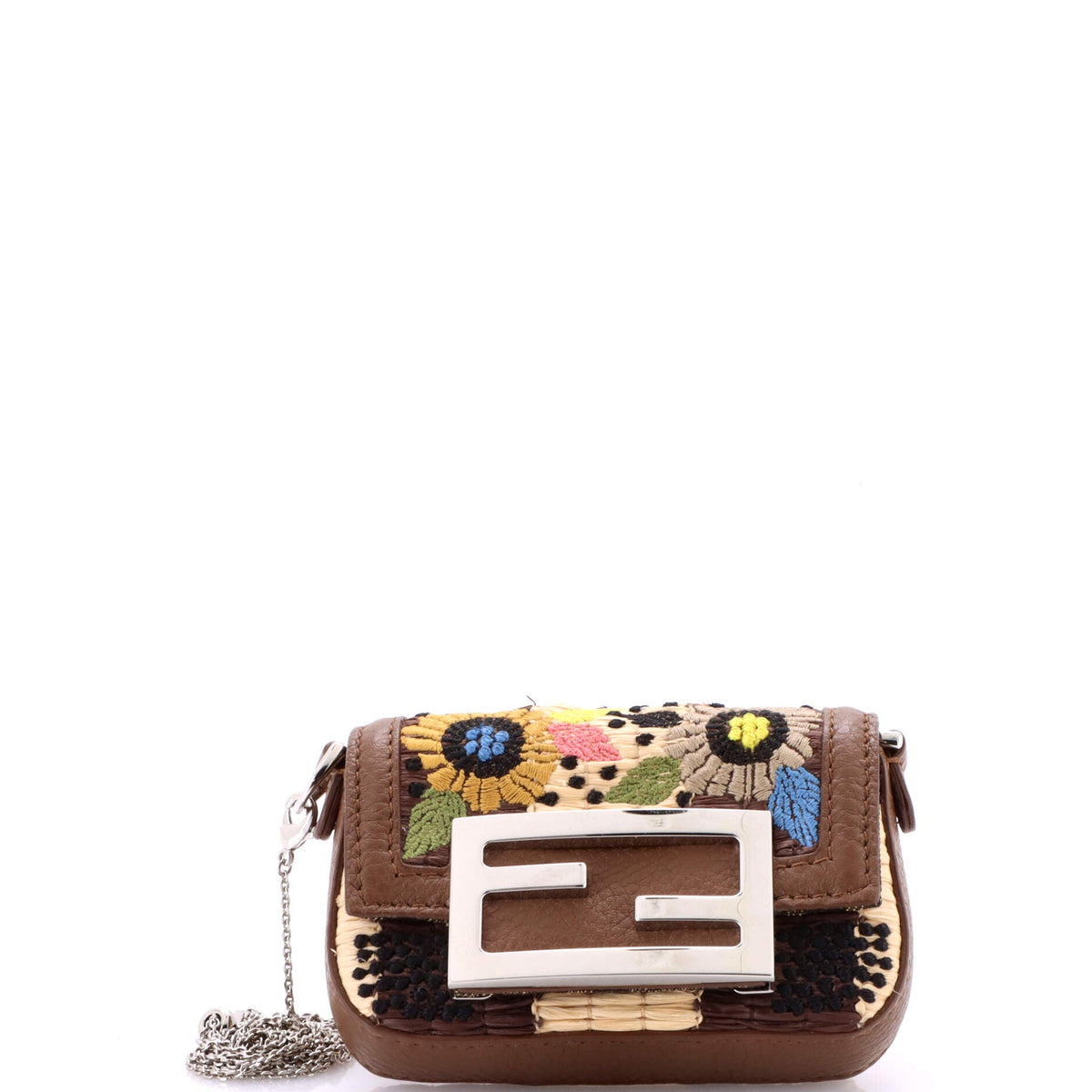 Chain Baguette Charm Bag Embroidered Raffia Nano