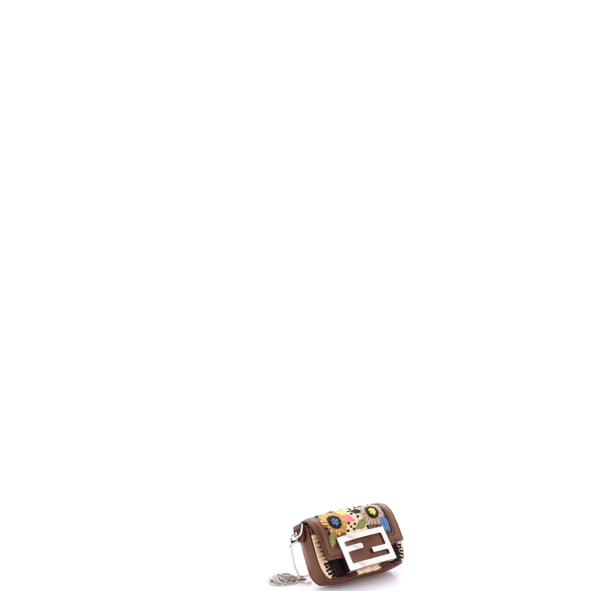Chain Baguette Charm Bag Embroidered Raffia Nano
