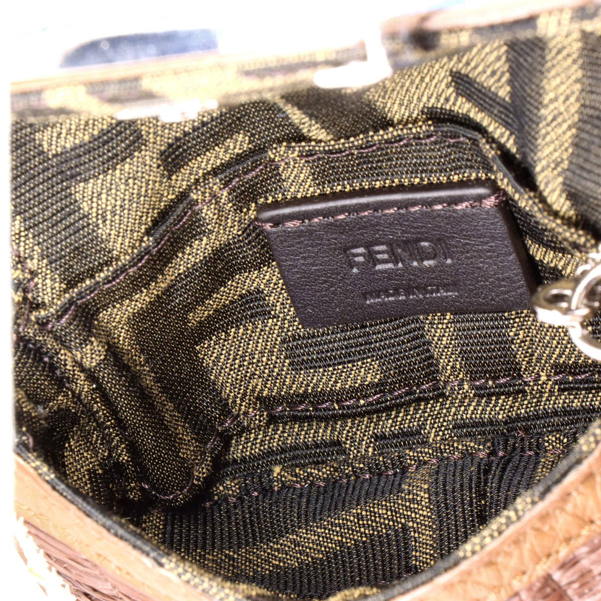Chain Baguette Charm Bag Embroidered Raffia Nano