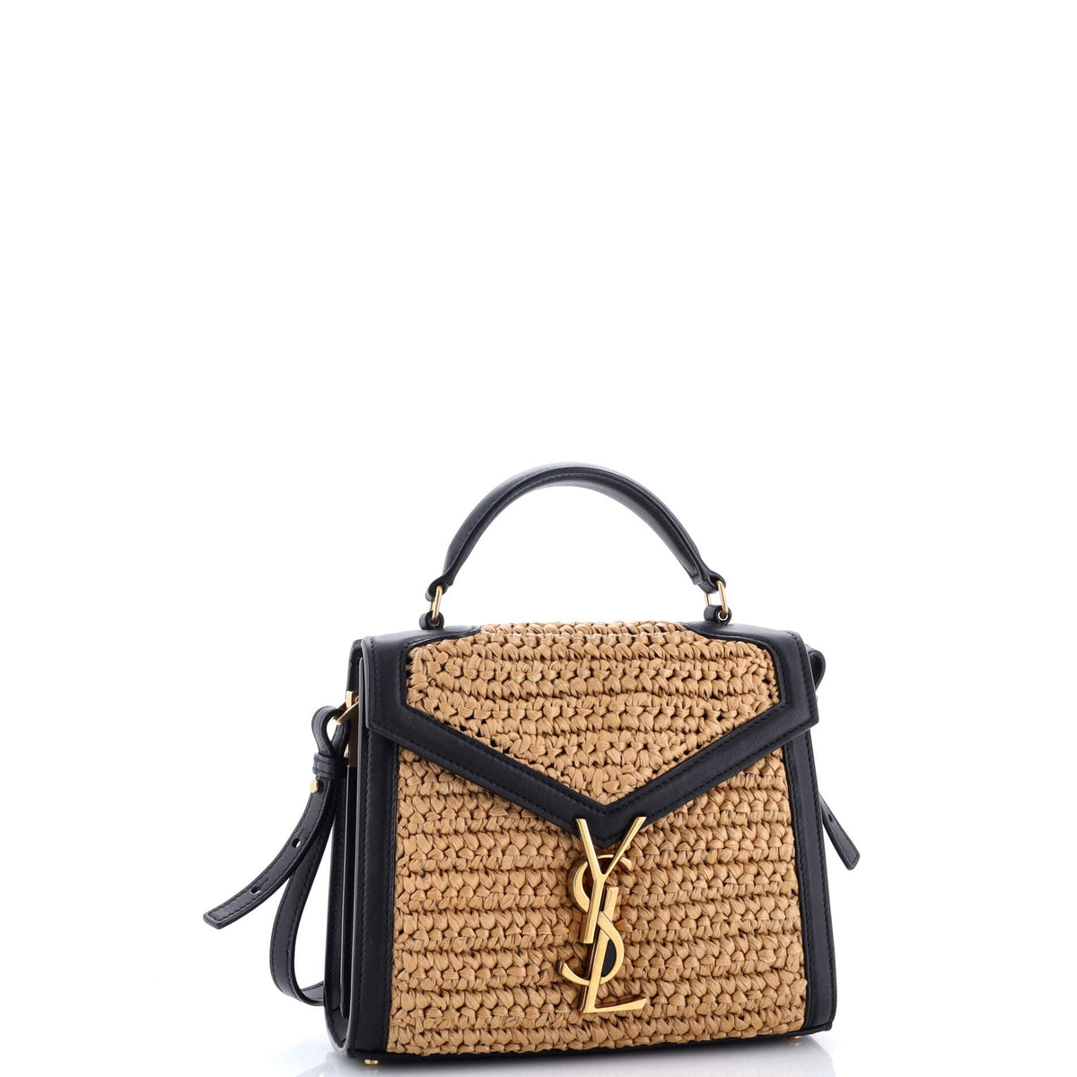 Cassandra Top Handle Bag Raffia with Leather Mini