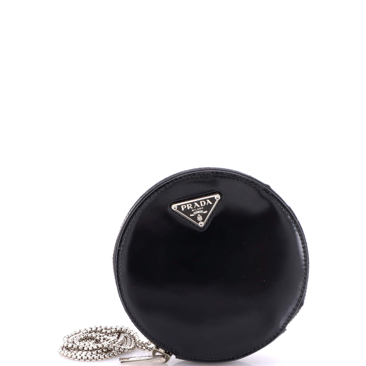 Round Pouch Bag with Chain Brushed Leather Mini