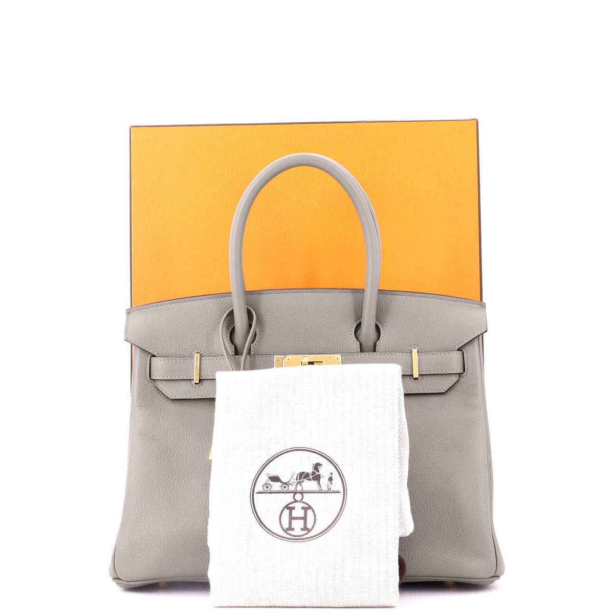 Birkin Handbag Grey Novillo with Gold Hardware 30