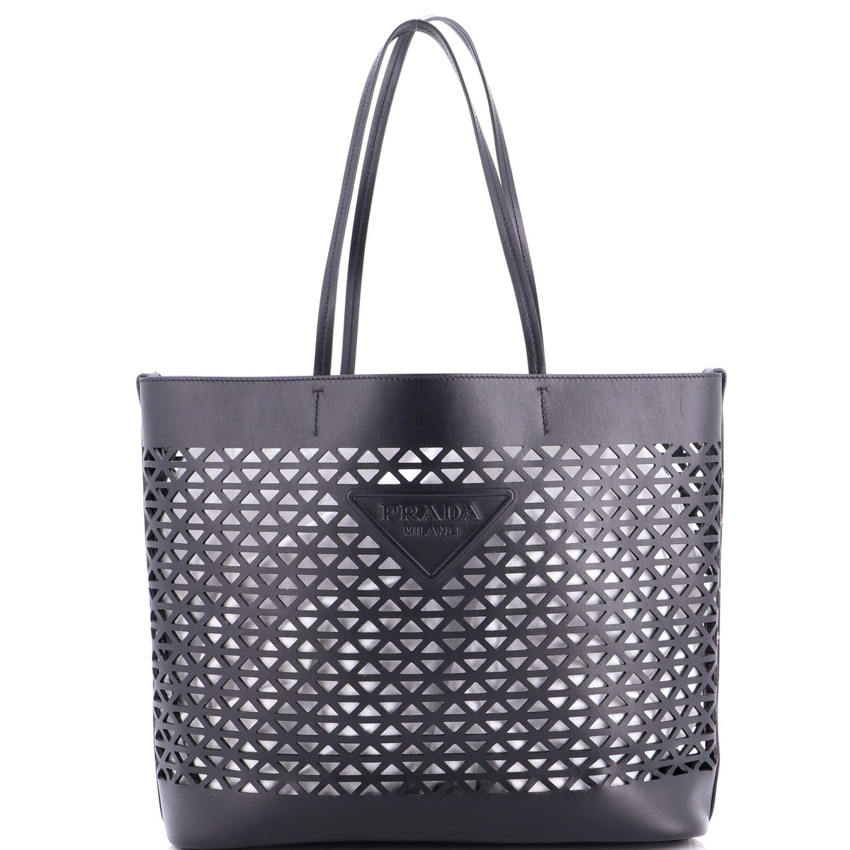 Triangle Logo Shopper Tote Laser Cut Leather Medium