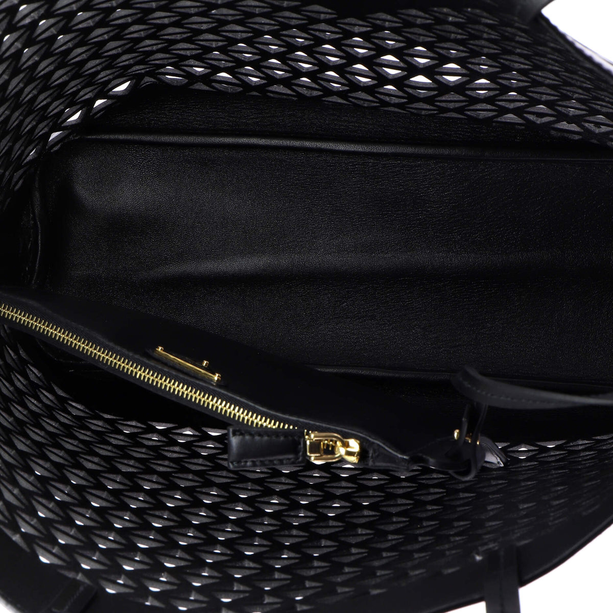 Triangle Logo Shopper Tote Laser Cut Leather Medium