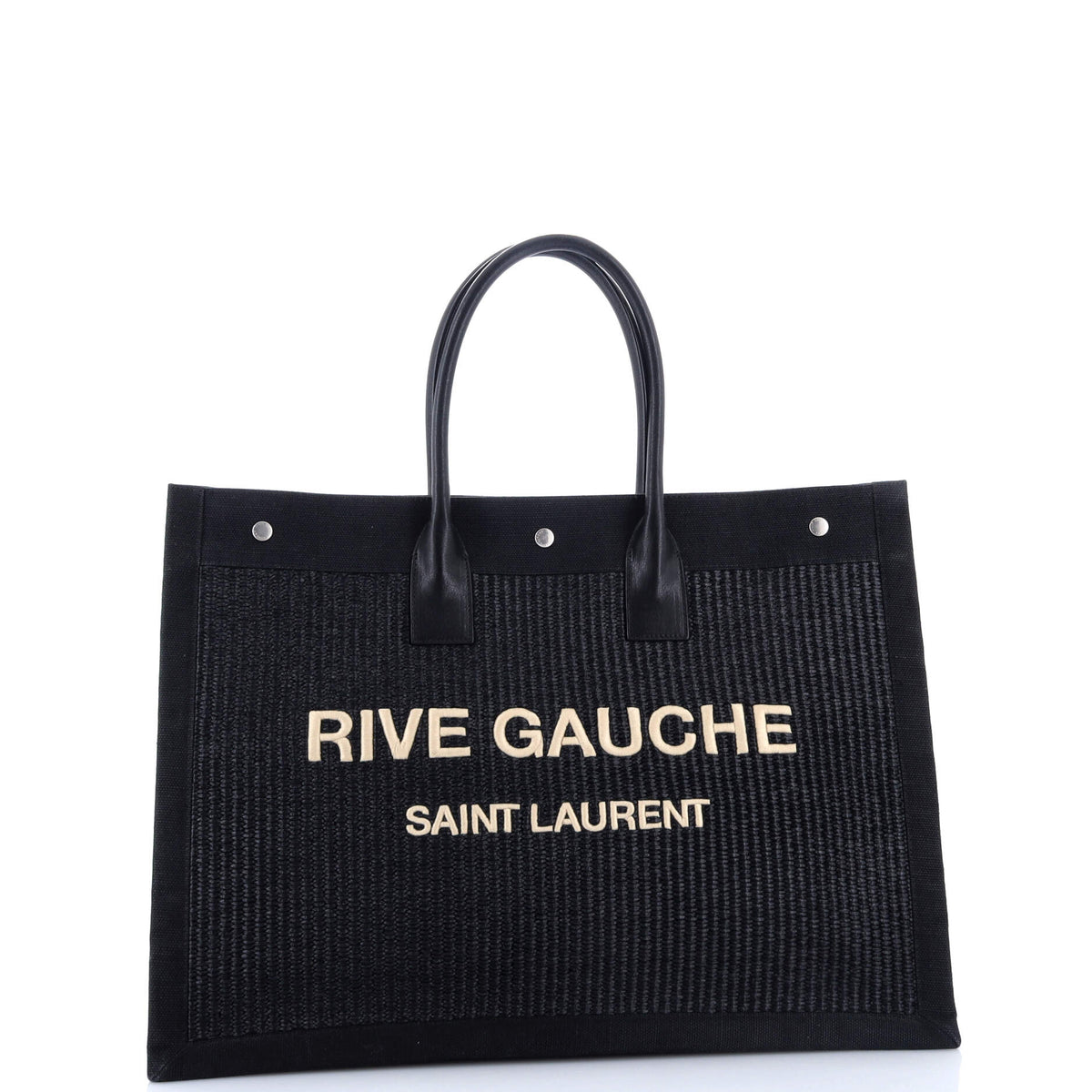 Rive Gauche Shopper Tote Raffia with Canvas Large