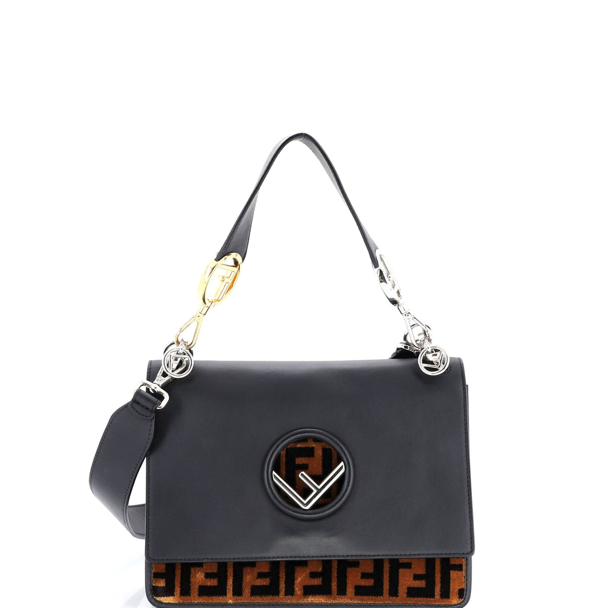 Kan I F Shoulder Bag Leather and Zucca Velvet Medium