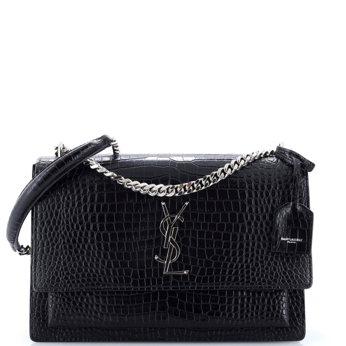 Sunset Crossbody Bag Crocodile Embossed Leather Large