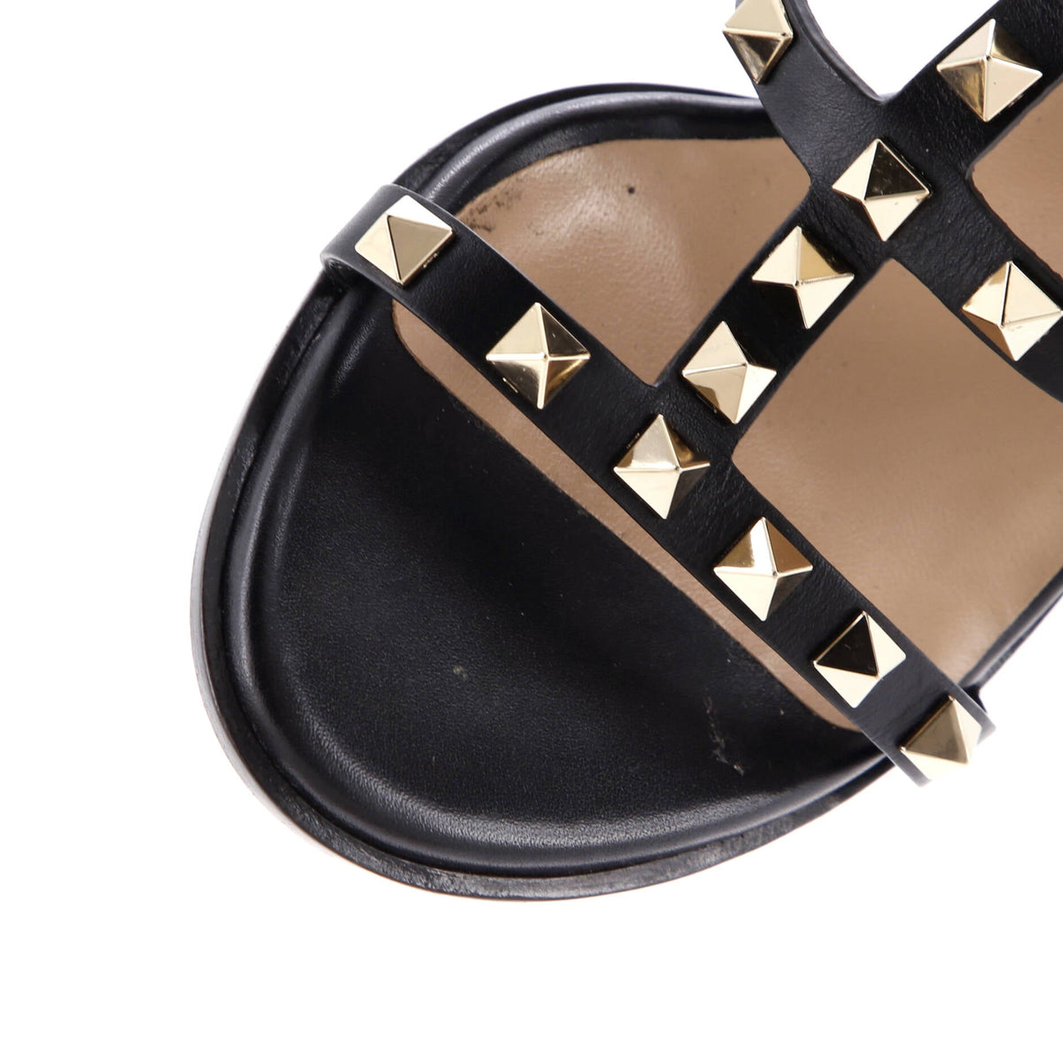 Women's Rockstud Caged Ankle Strap Block Heel Sandals Leather