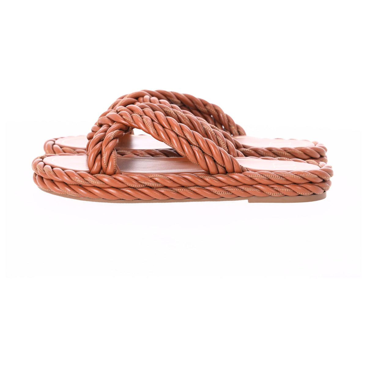 Valentino The Rope Twisted Strap Sandals in Brown Leather