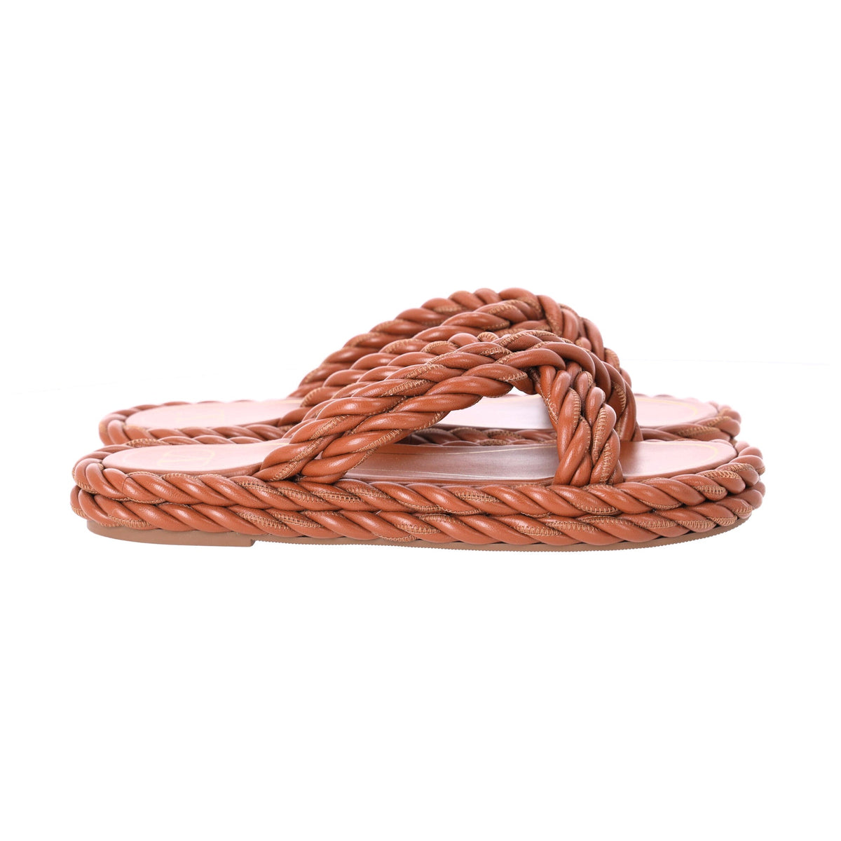 Valentino The Rope Twisted Strap Sandals in Brown Leather