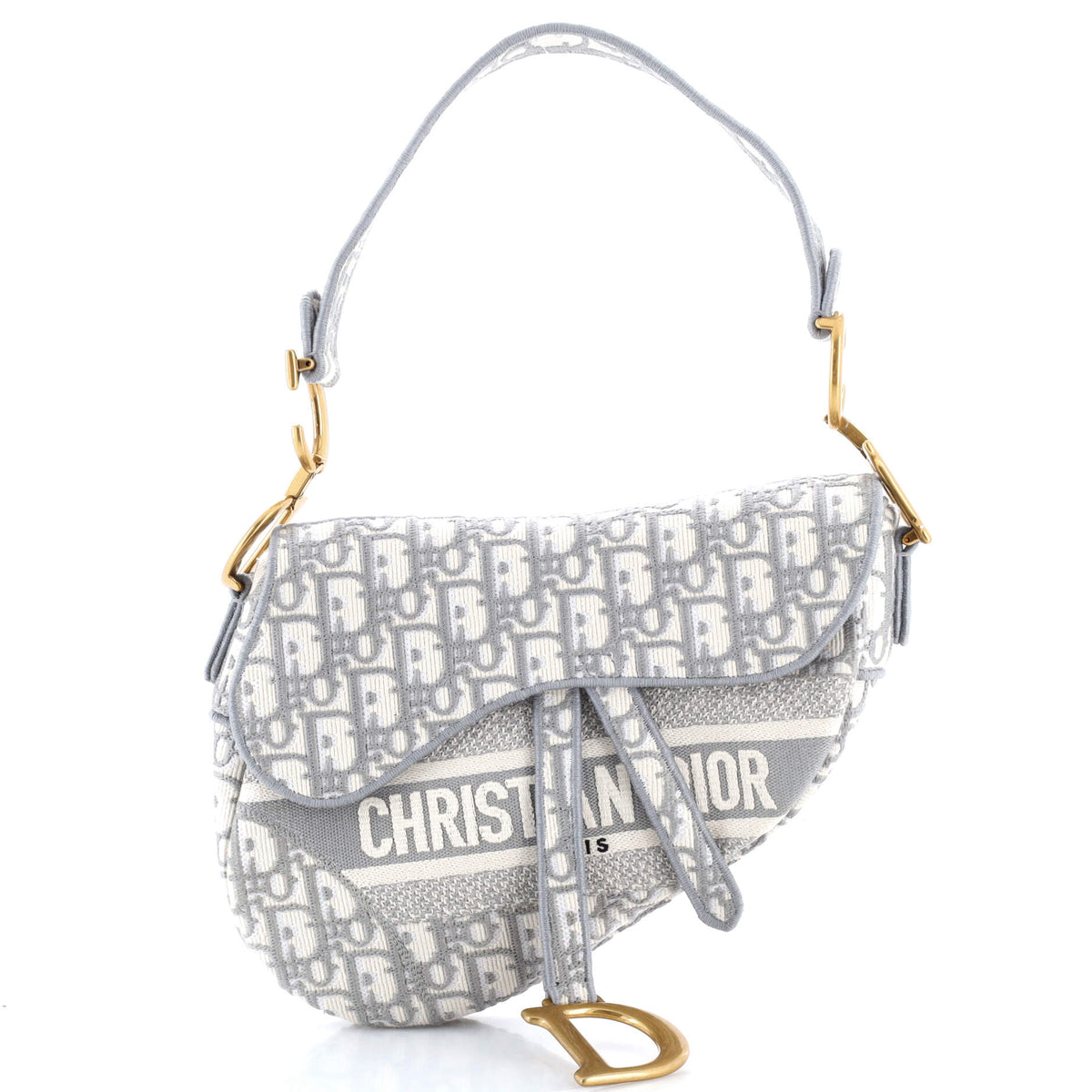 Saddle Handbag Logo Embroidered Oblique Canvas Medium