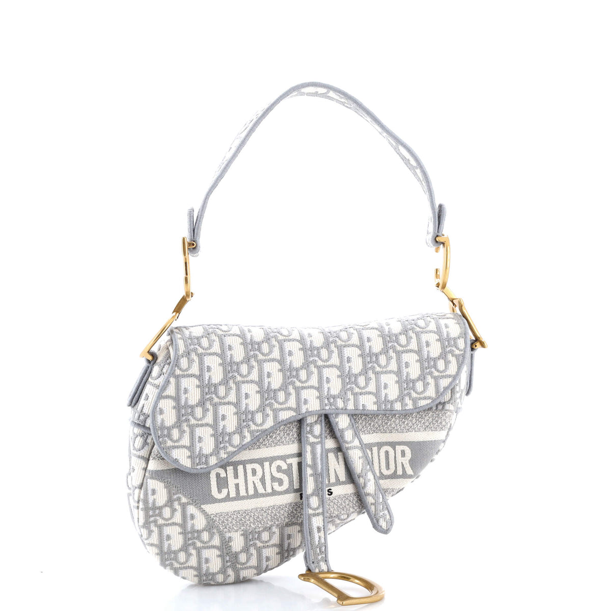 Saddle Handbag Logo Embroidered Oblique Canvas Medium