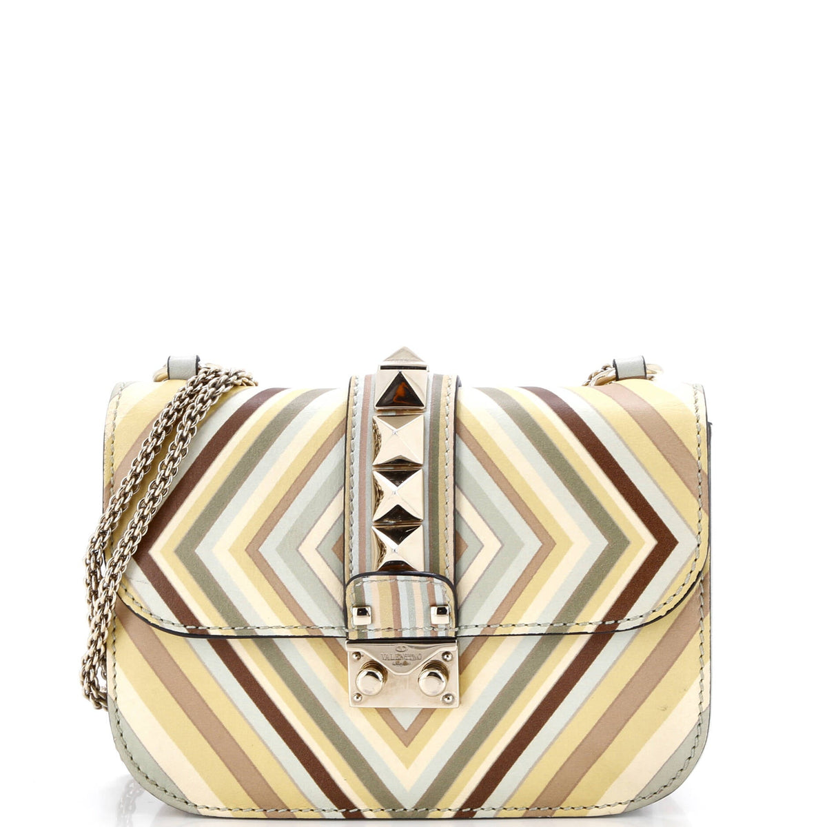 1975 Glam Lock Shoulder Bag Striped Leather Small