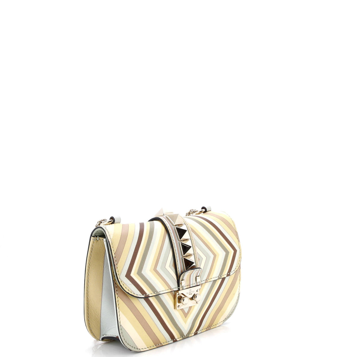 1975 Glam Lock Shoulder Bag Striped Leather Small