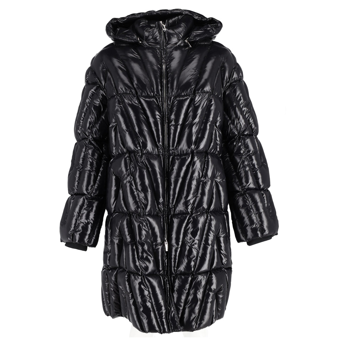 Valentino Garavani Glossy Quilted-Shell Hooded Jacket in Black Polyamide