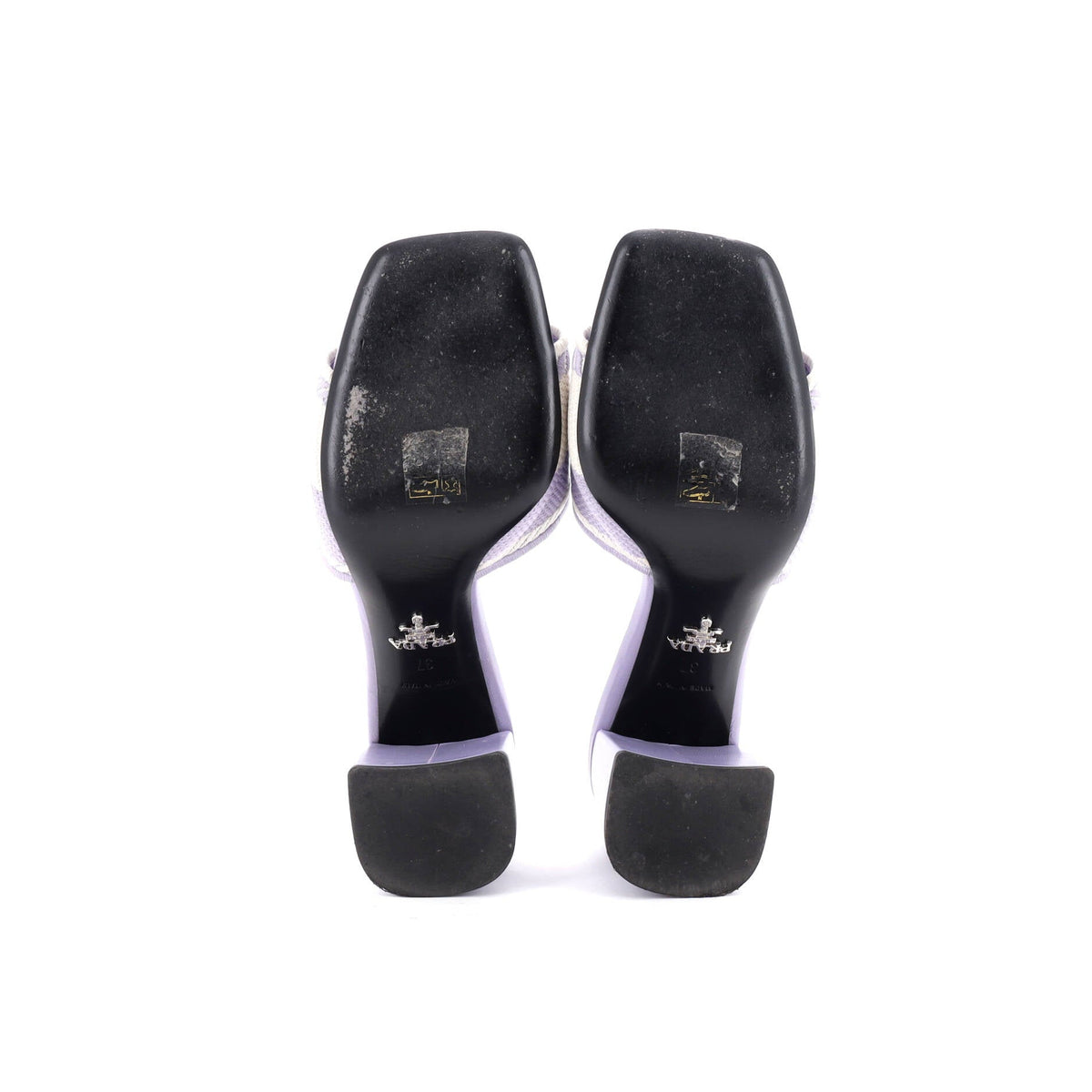 Women's Logo Block Heeled Mule Sandals Leather and Fabric