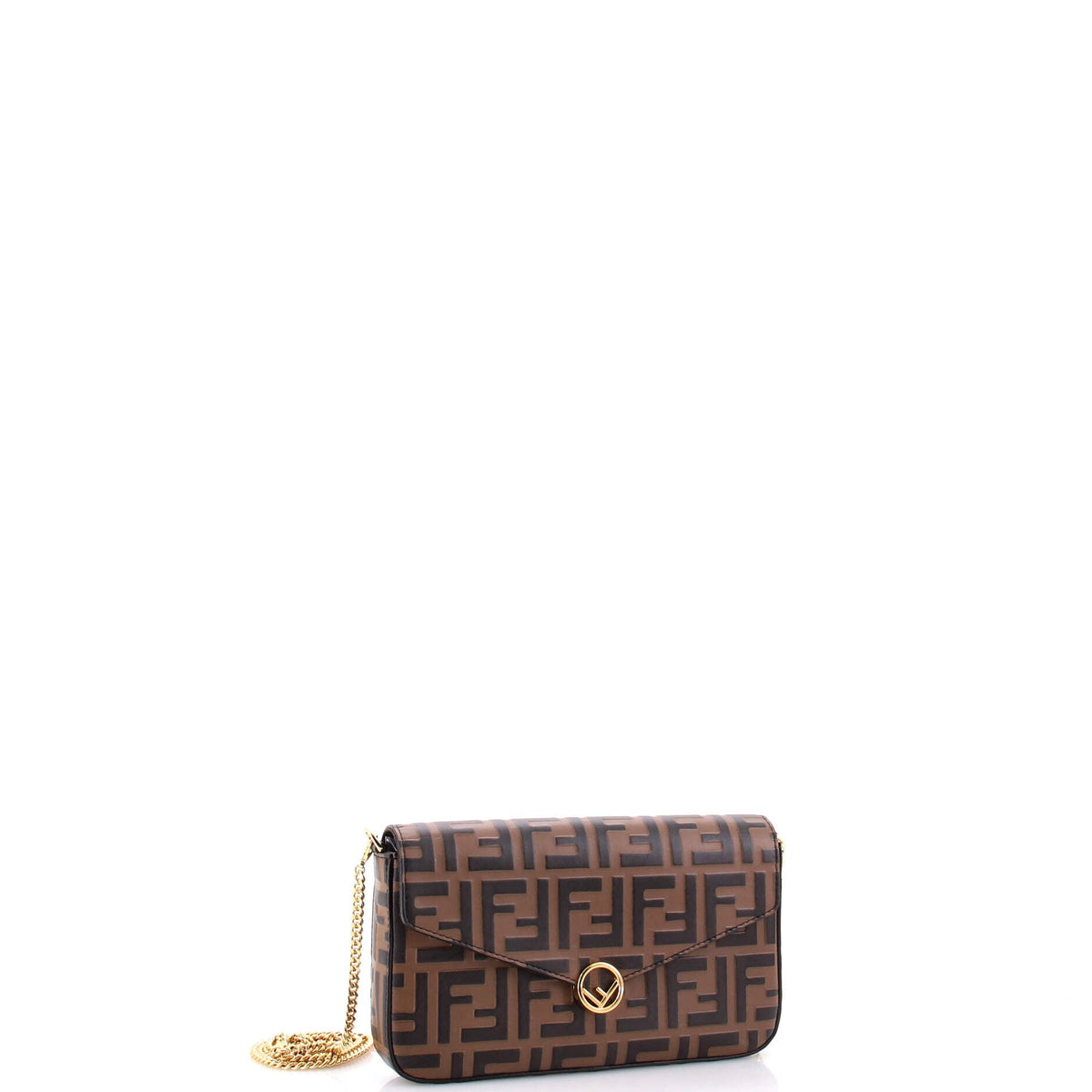 F is Fendi Envelope Clutch on Chain Zucca Embossed Leather