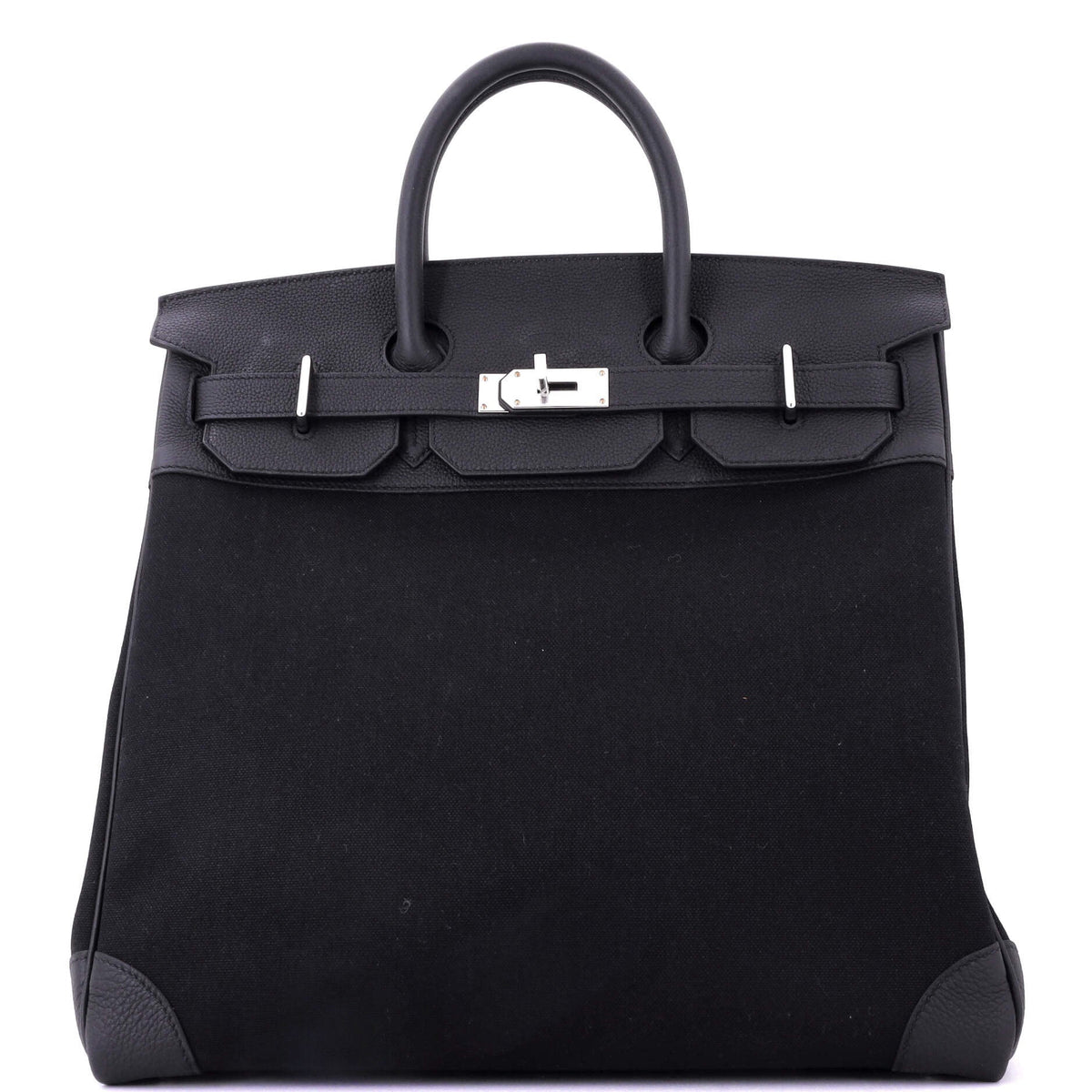 HAC Birkin Bag Toile and Noir Togo with Palladium Hardware 40