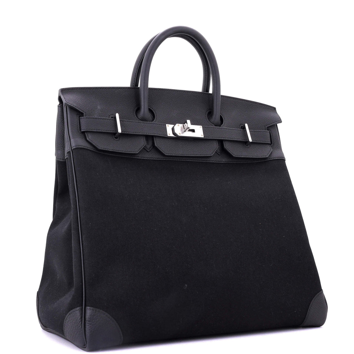 HAC Birkin Bag Toile and Noir Togo with Palladium Hardware 40