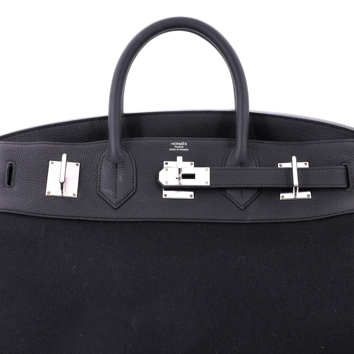 HAC Birkin Bag Toile and Noir Togo with Palladium Hardware 40