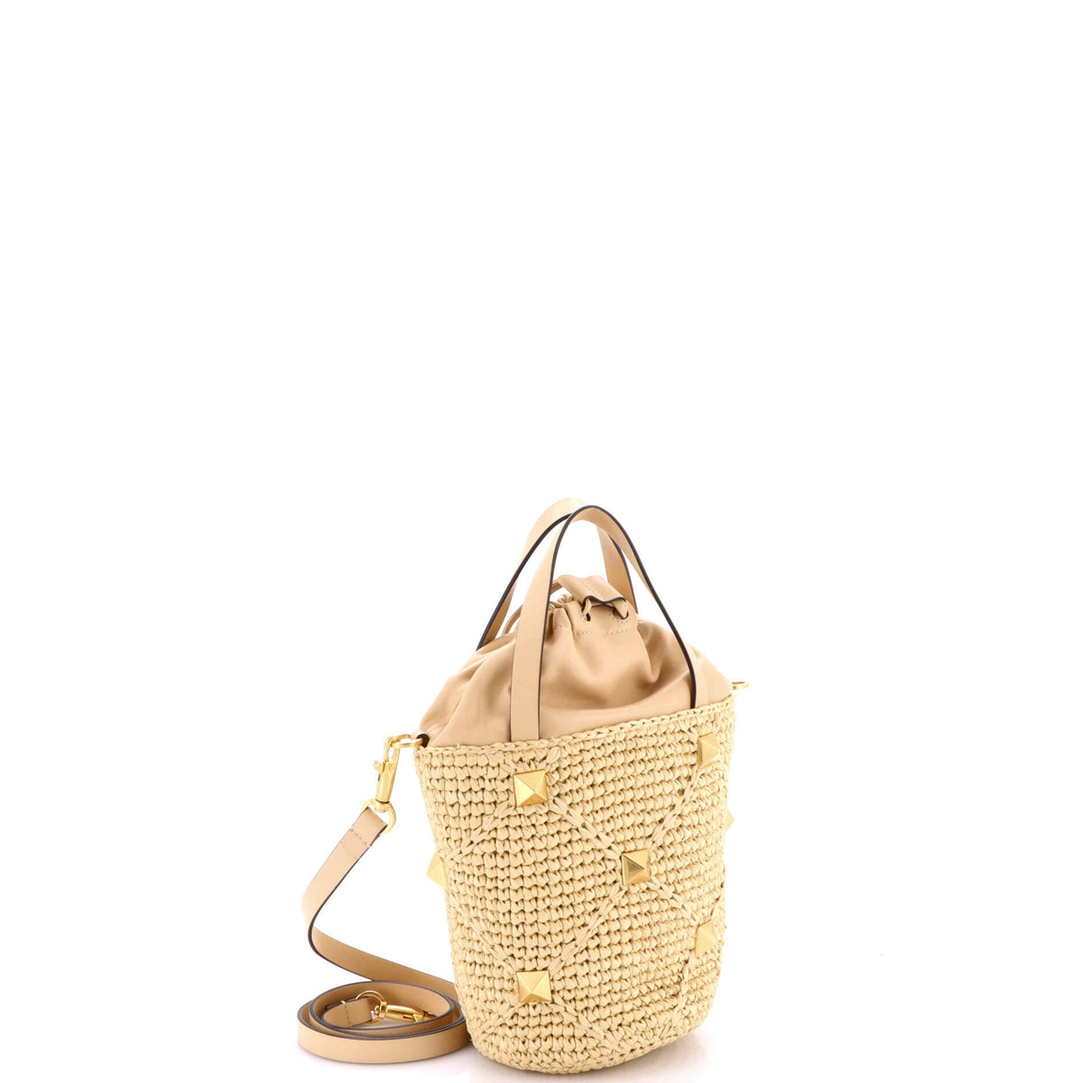 Roman Stud Bucket Bag Raffia and Leather