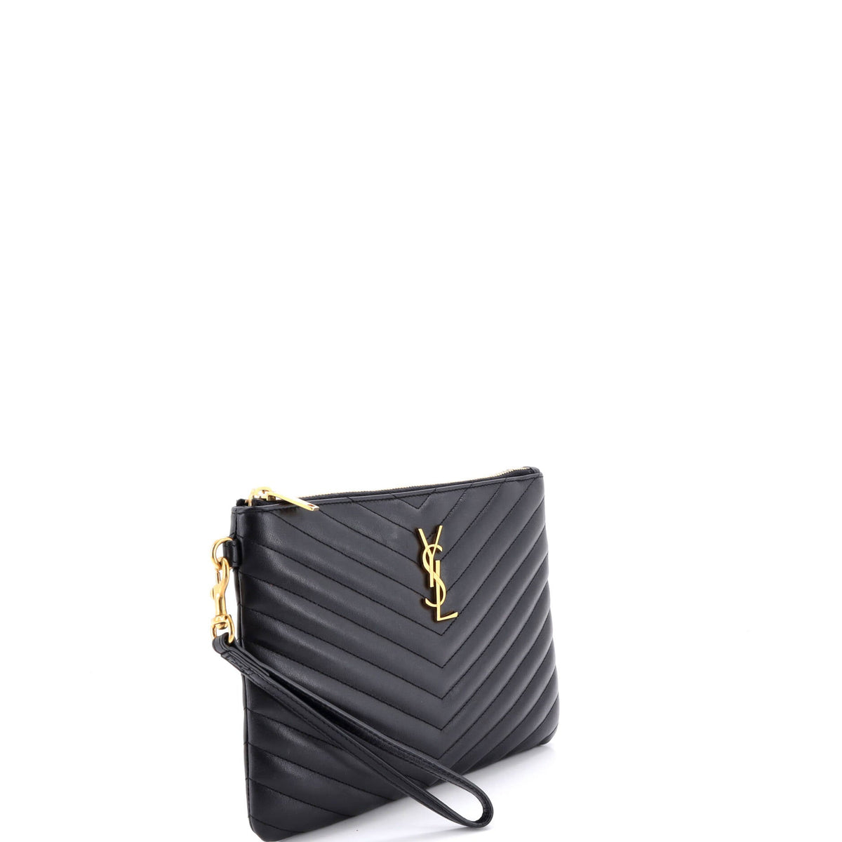 Classic Monogram Wristlet Pouch Matelasse Chevron Leather Small