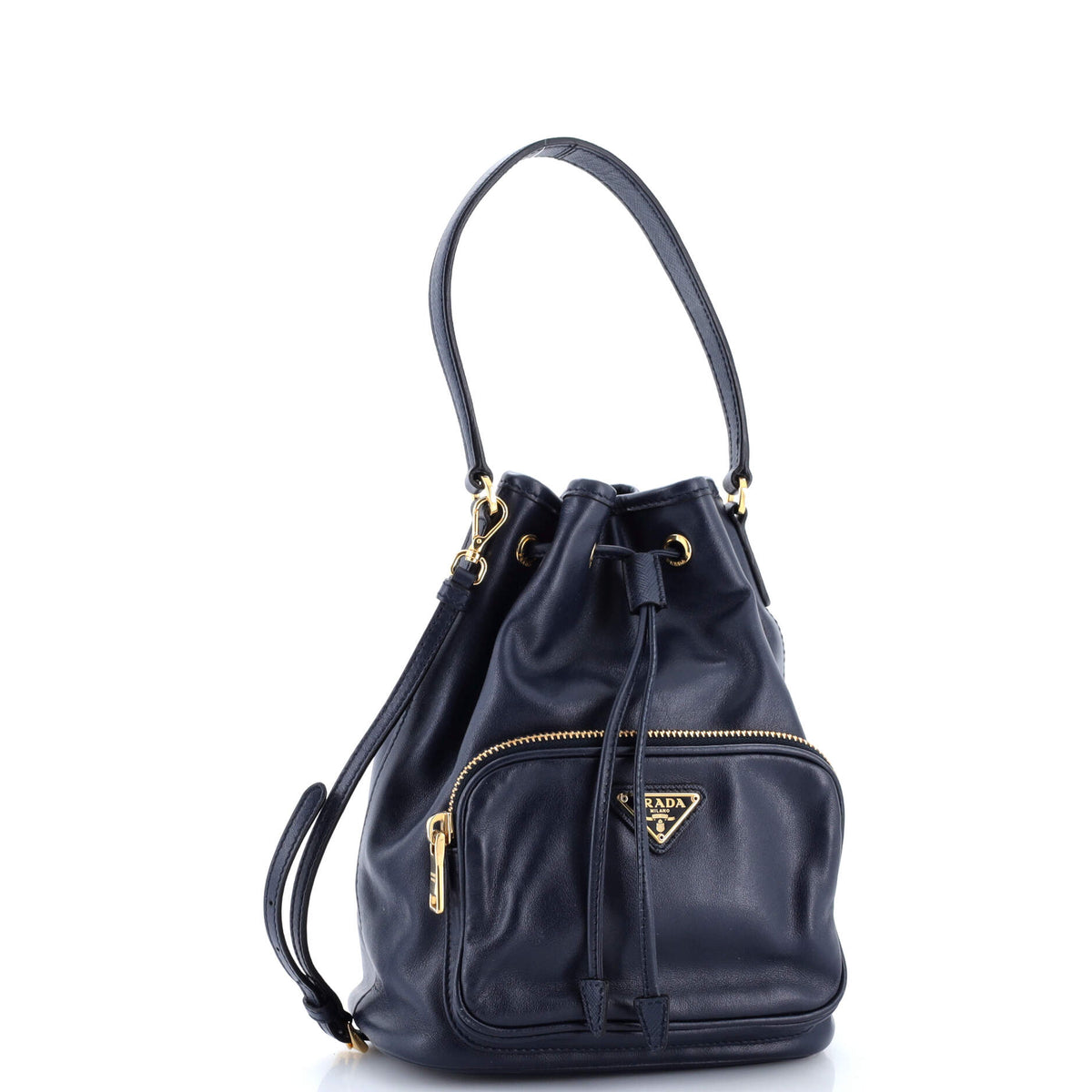 Drawstring Pocket Bucket Bag Soft Calf Small
