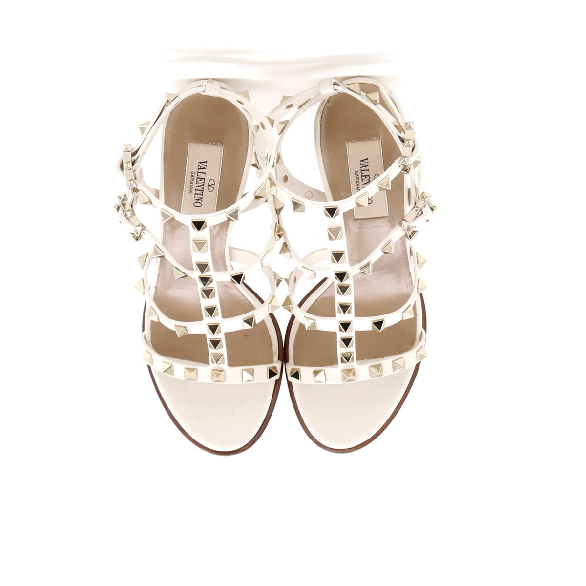 Women's Rockstud Caged Ankle Strap Block Heel Sandals Leather