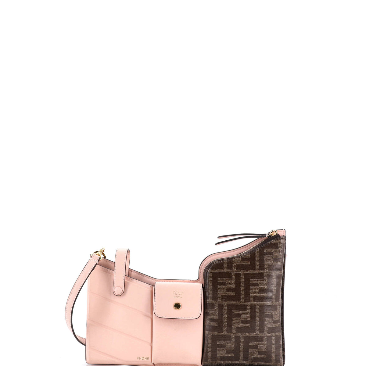 Bustine 3 Pockets Crossbody Bag Leather and Zucca Coated Canvas Mini