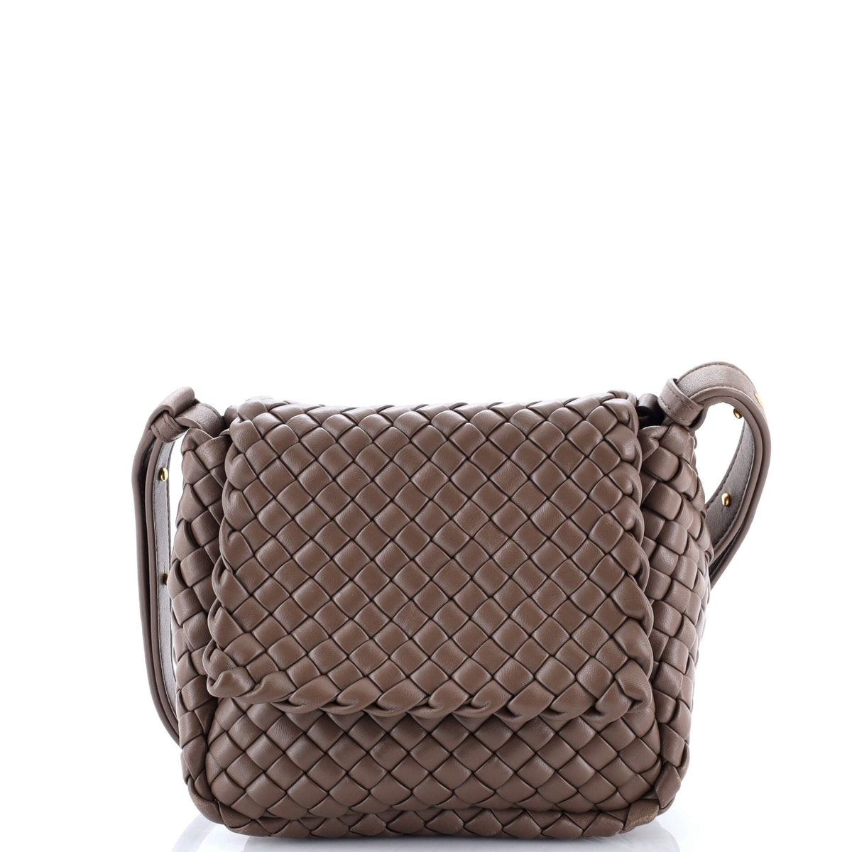Cobble Flap Shoulder Bag Padded Intrecciato Leather Mini