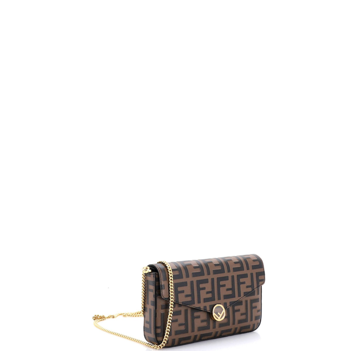 F is Fendi Envelope Clutch on Chain Zucca Embossed Leather