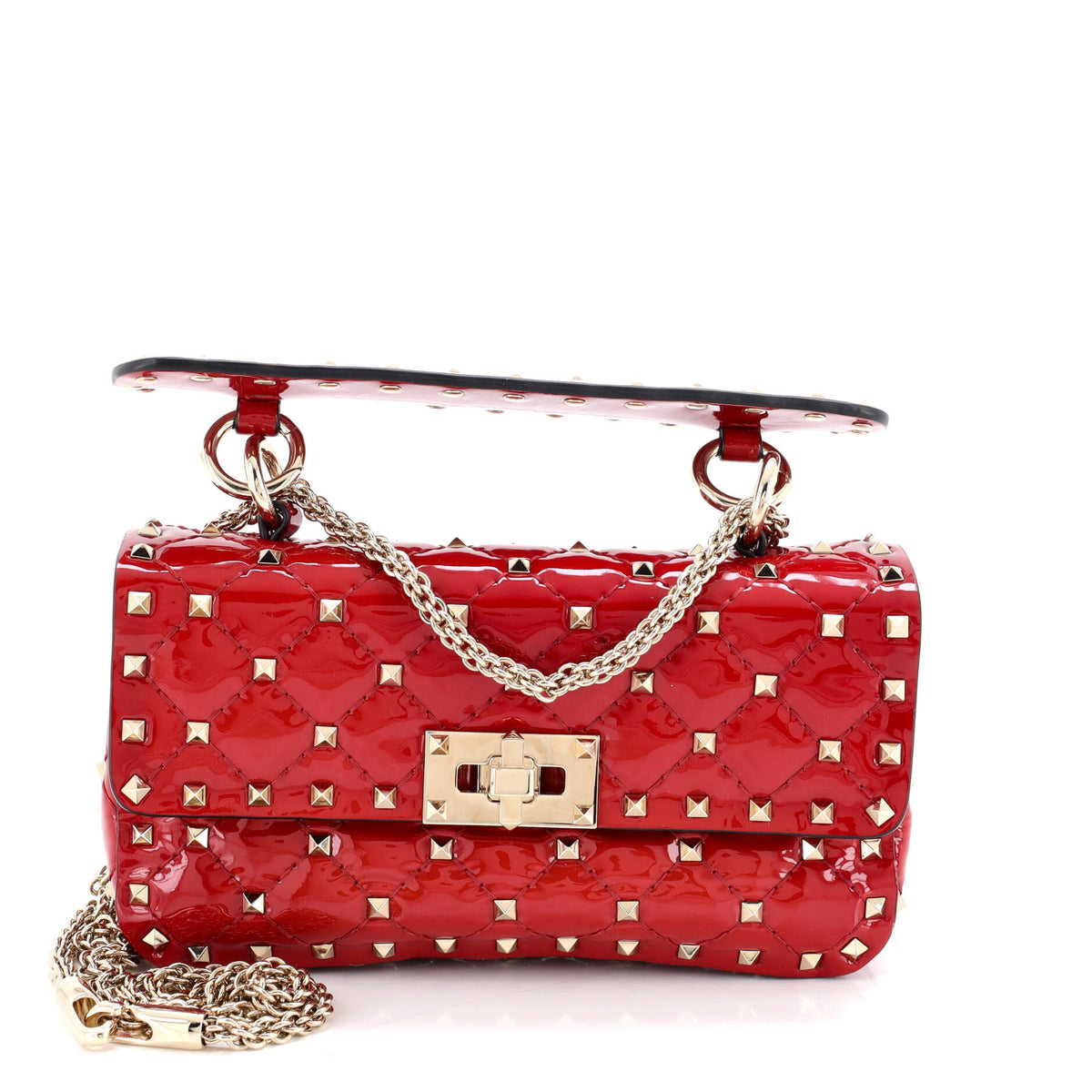 Rockstud Spike Flap Bag Quilted Patent Small