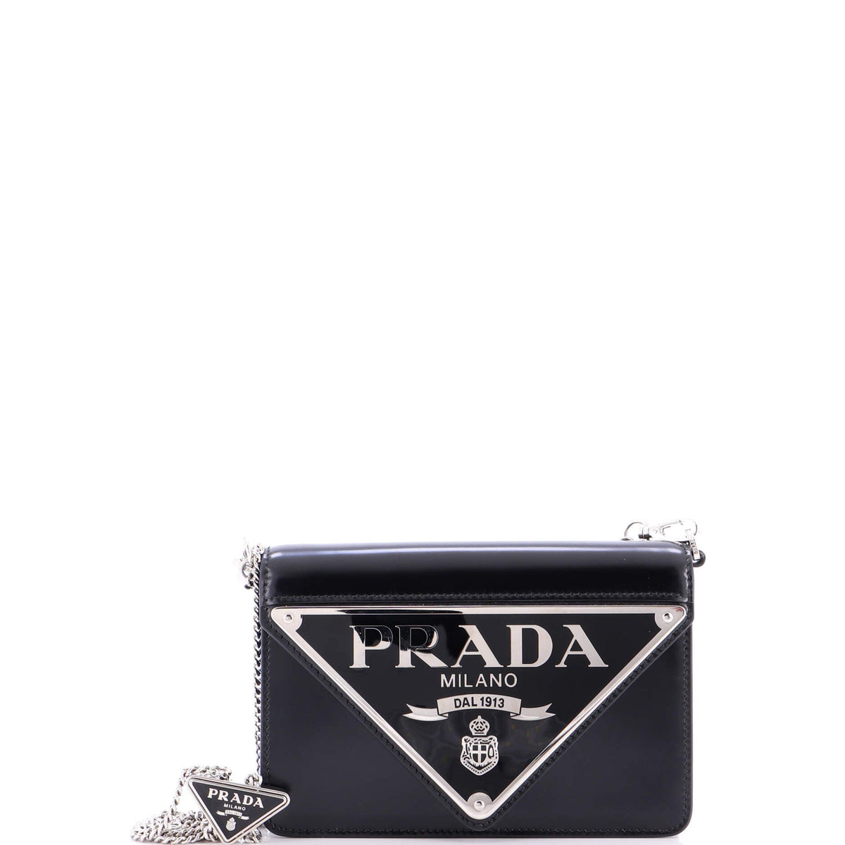 Maxi Triangle Logo Chain Flap Bag Brushed Leather Small
