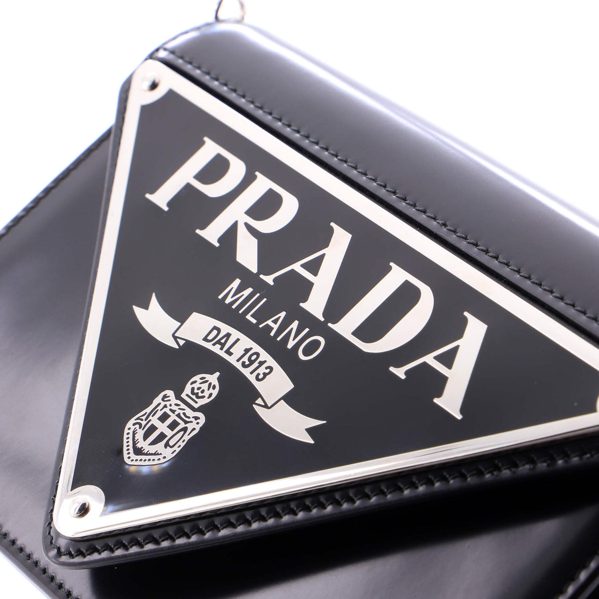 Maxi Triangle Logo Chain Flap Bag Brushed Leather Small