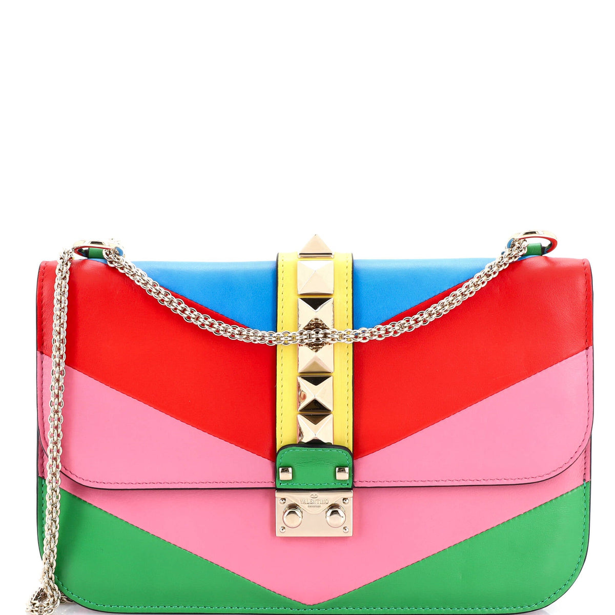 1973 Glam Lock Shoulder Bag Striped Leather Medium