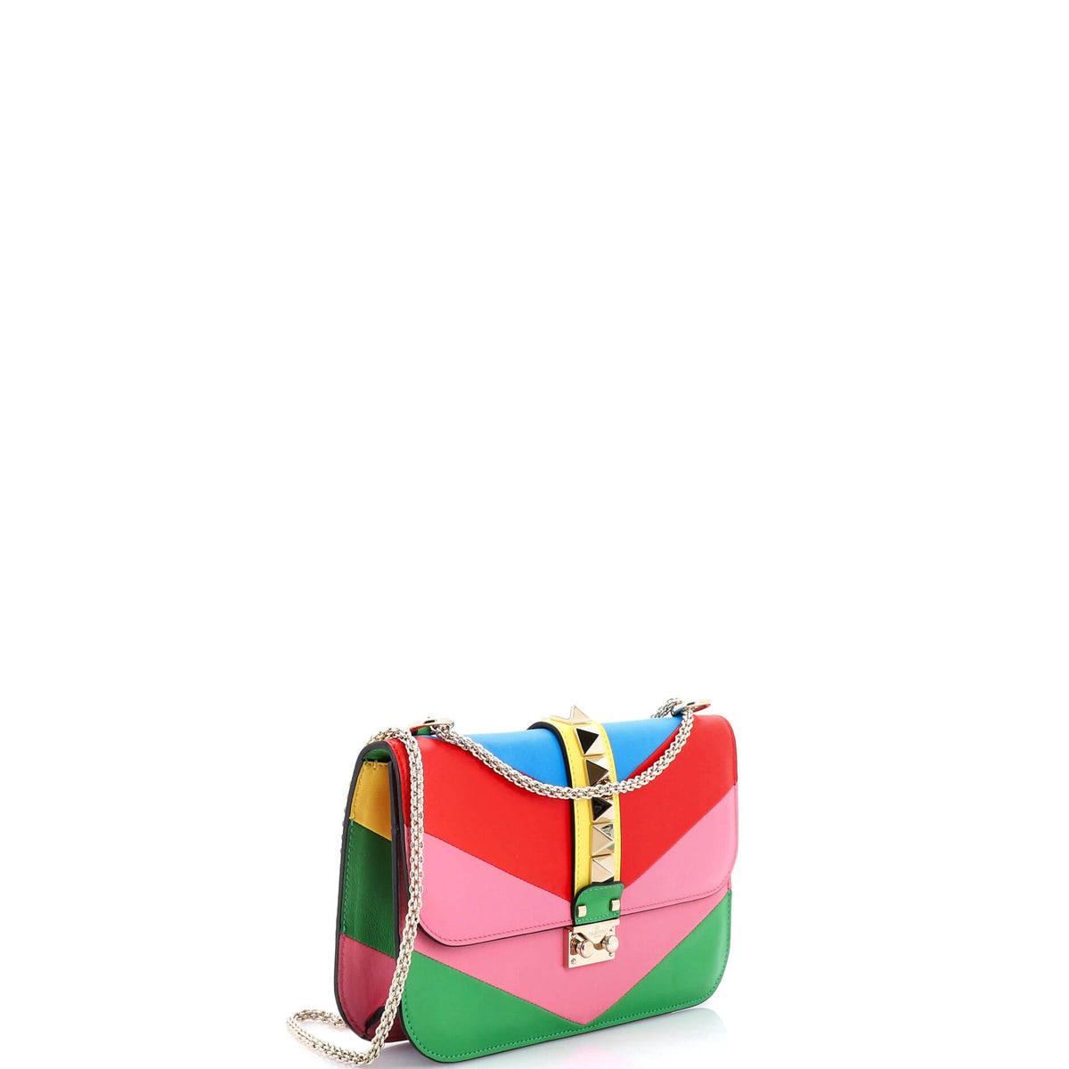 1973 Glam Lock Shoulder Bag Striped Leather Medium
