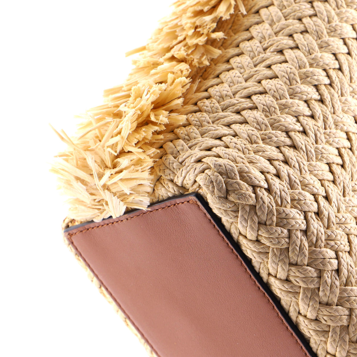 Rockstud Shopping Tote Raffia with Leather Large