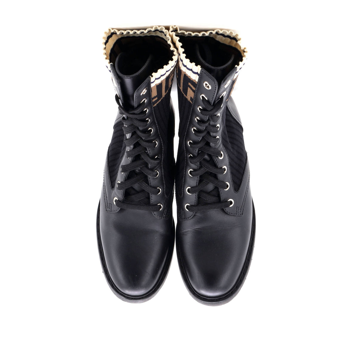 Women's Rockoko Combat Boots Leather with Knit Stretch Fabric and Zucca Trim