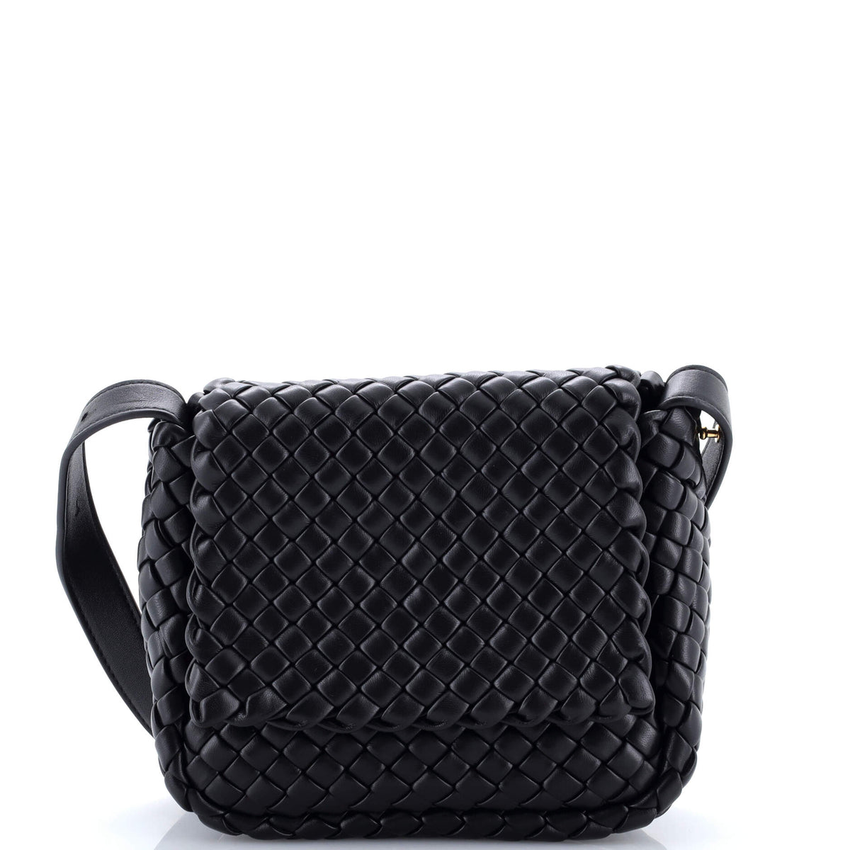 Cobble Flap Shoulder Bag Padded Intrecciato Leather Mini