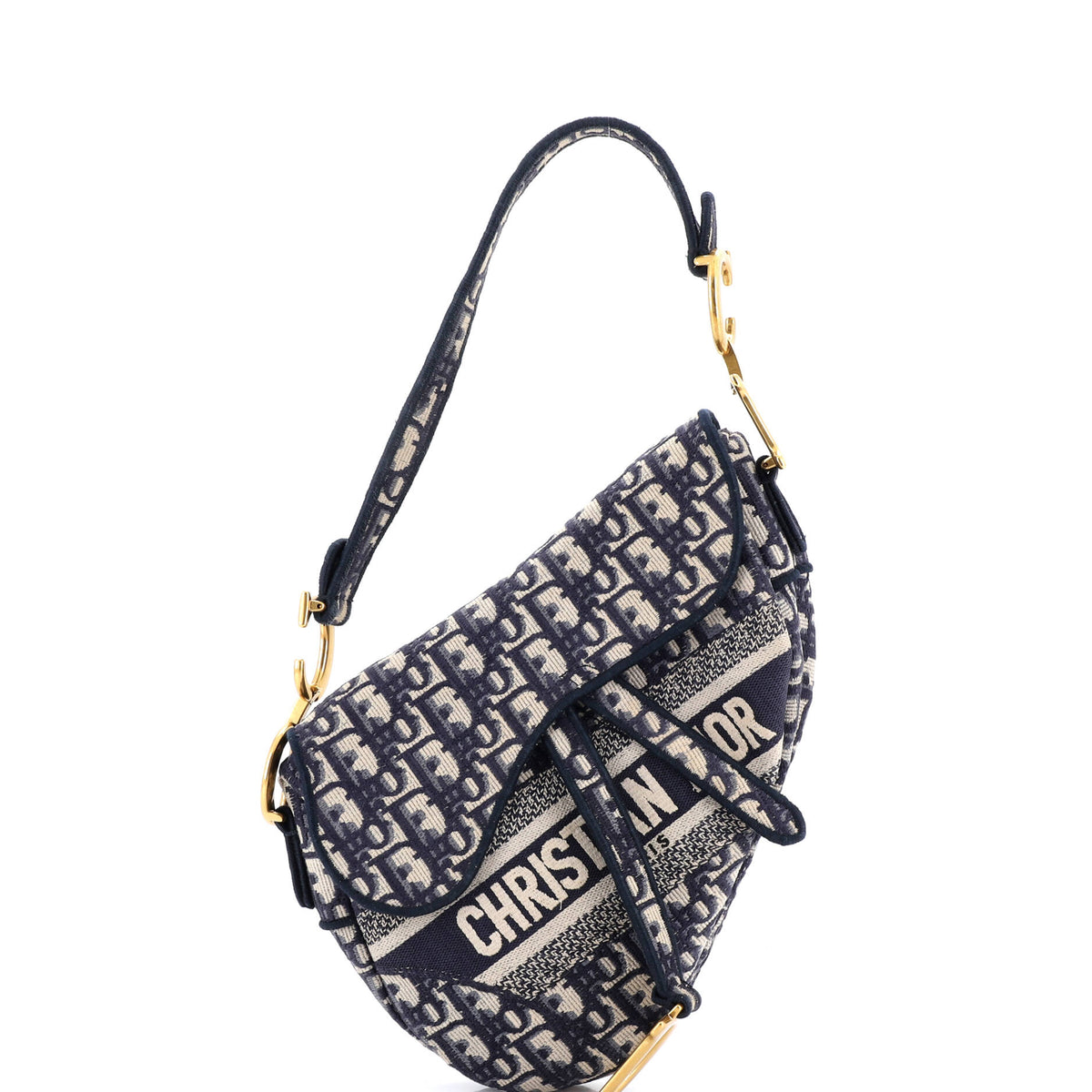 Saddle Handbag Logo Embroidered Oblique Canvas Medium