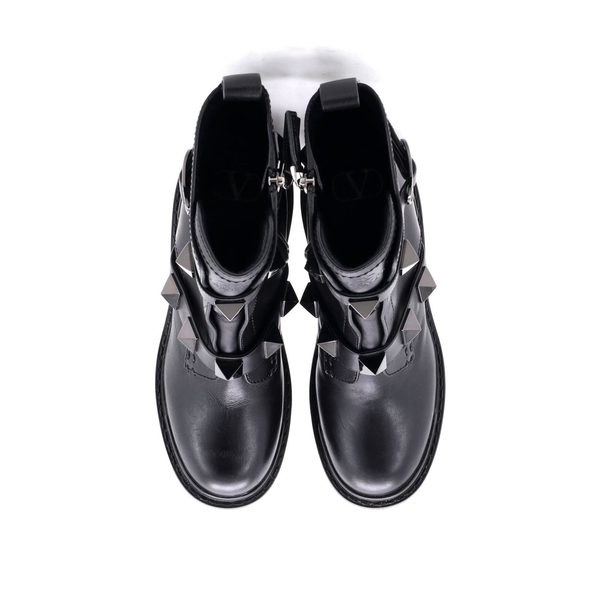 Women's Roman Stud Combat Ankle Boots Leather