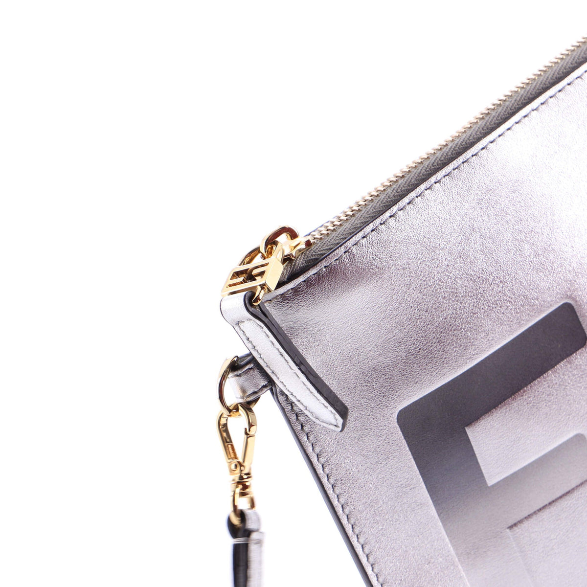 Logo Flat Wristlet Pouch Embossed Leather Large
