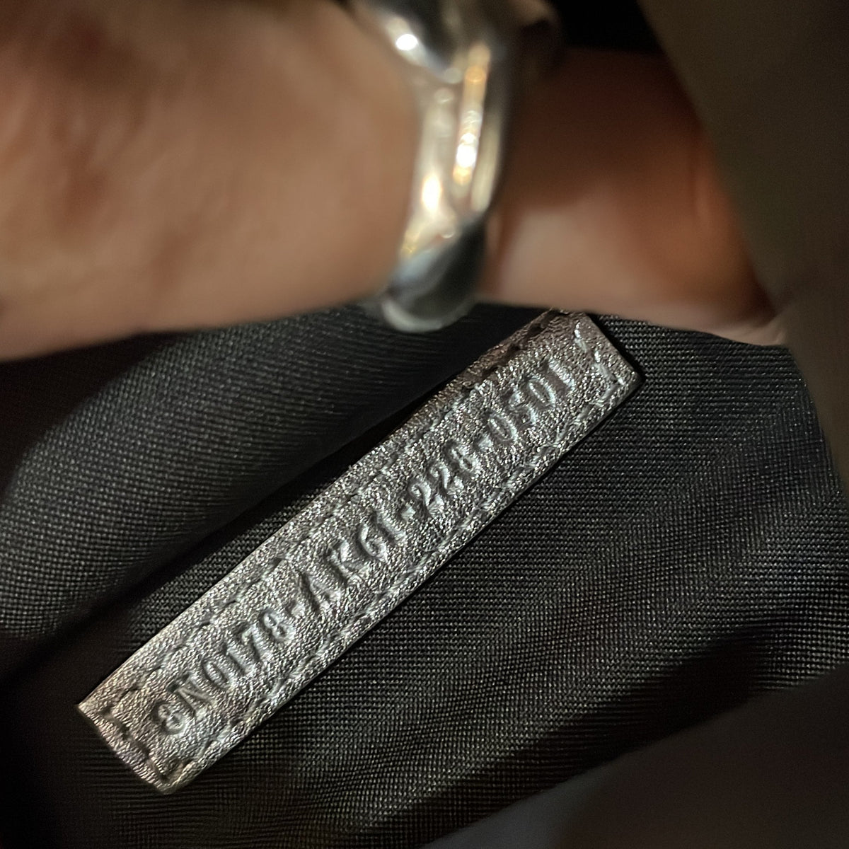 Logo Flat Wristlet Pouch Embossed Leather Large