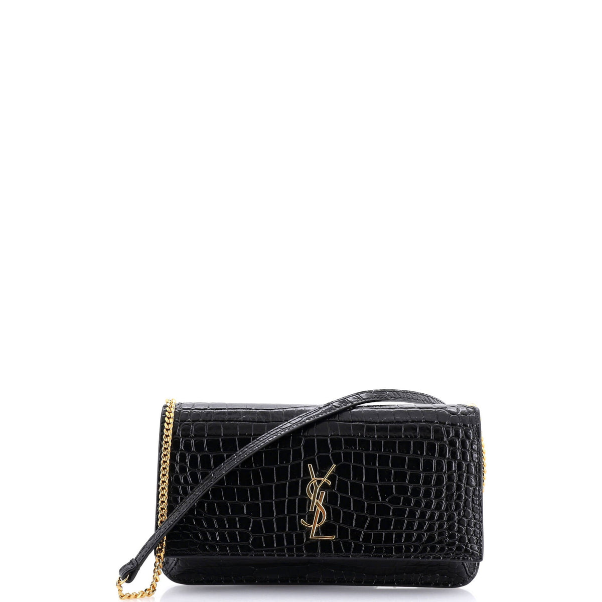 Classic Monogram Phone Holder Shoulder Bag Crocodile Embossed Leather