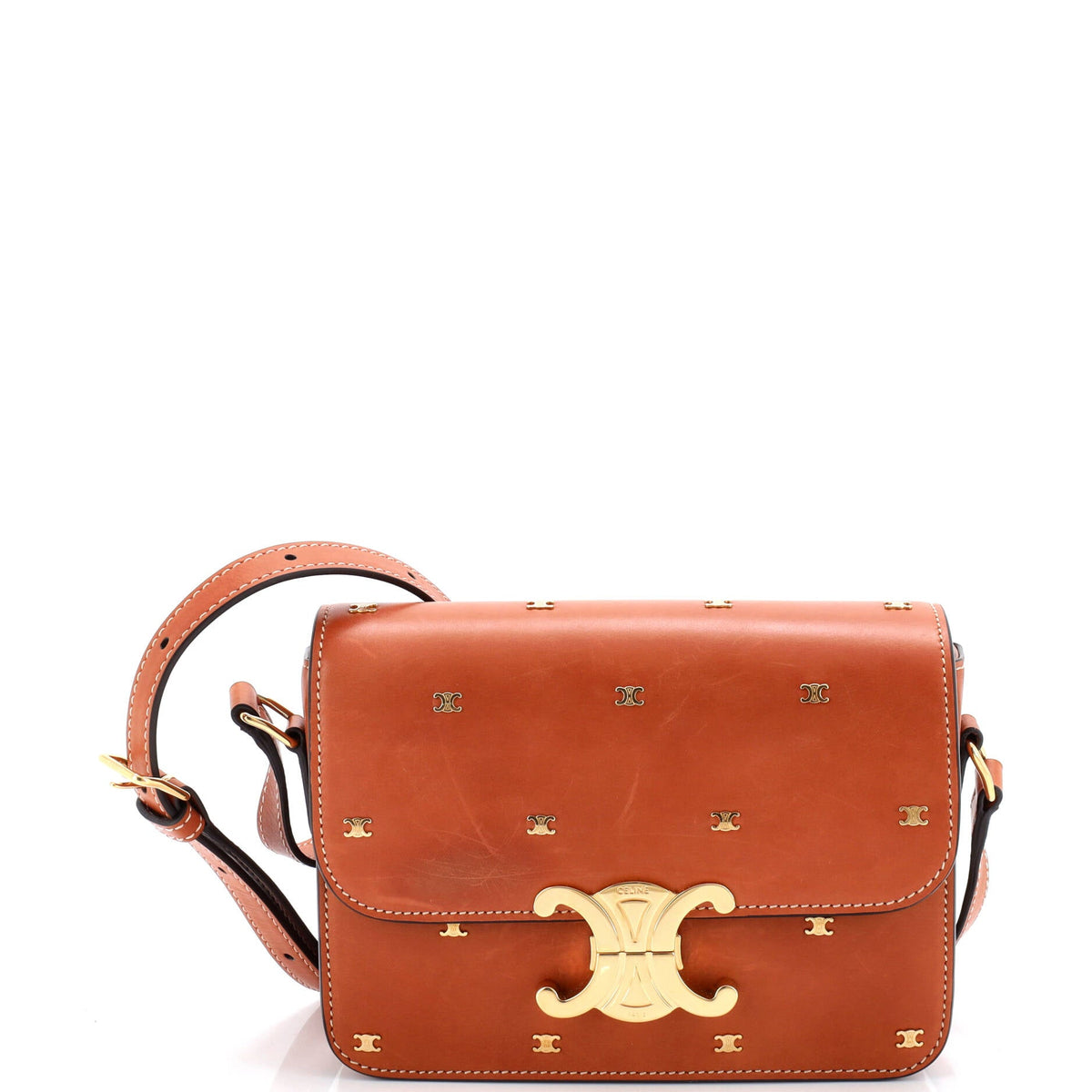 Triomphe Shoulder Bag Studded Smooth Calfskin Teen